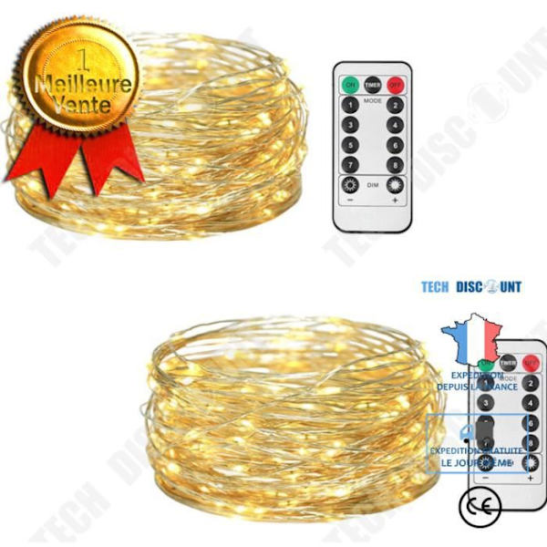 TD® LED-valosarja kuparinvärinen, vedetön, joulu 10M 100 LED 8 tilaa kaukosäätimellä Valkoinen