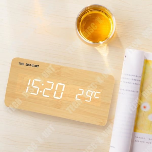 TD® Simple trä digital bordsklocka - 3 dimensioner - Sängbord i vardagsrummet - Modern europeisk stil - Termometer väckarklocka