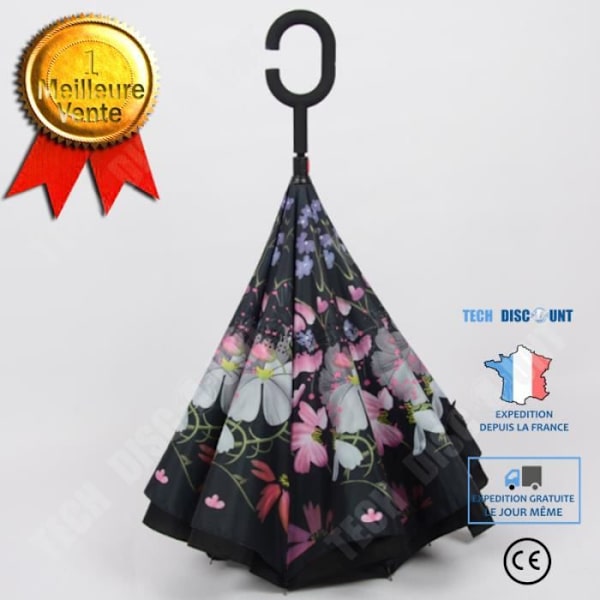 TD® C Automatisk Foldbar Omvendt Paraply Trykt Vindbeskyttet Sol UV Parasol Håndfri Dia. 98cm Gave Jul Demon af Blomster