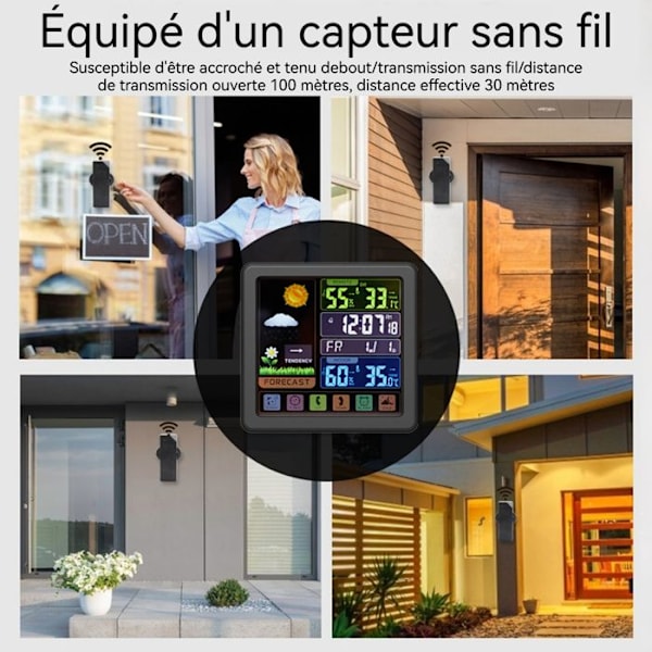 TD® Multifunktionell väderklocka Trådlös väderdisplayindikator Temperatur Luftfuktighet Digital utomhusväderbelysning