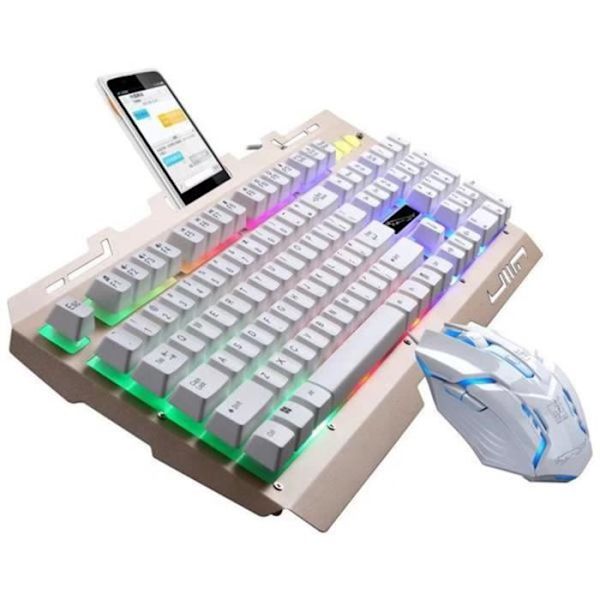 Siistit LED-taustavalot ergonomiset Pelinäppäimistö ja Hiirisarja (valkoinen)
