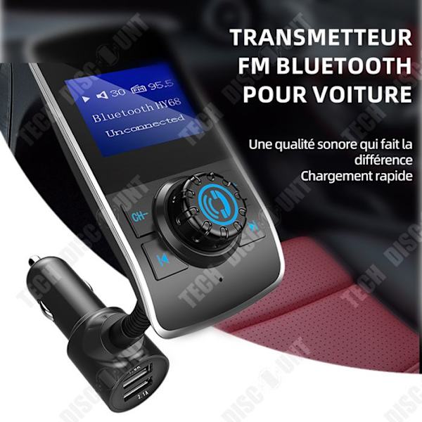 TD FM-transmitter med 1,44" skærm, FM-transmitter Bluetooth, understøtter SD- og TF-kort, Bluetooth-adapter til bil, biladapter