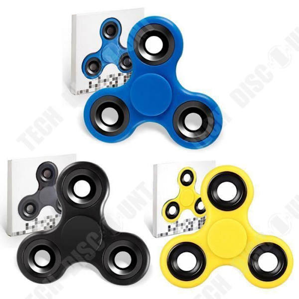 TD® Lot 3 Fidget Spinner-Triangelleksak För vuxna Barn- Fingerleksak- Dekompression- Antistress BLÅ - GUL - SVART