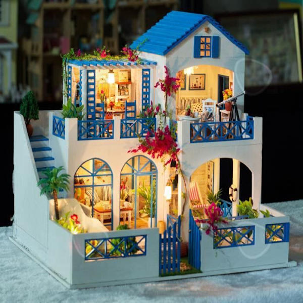 CONFO DIY Miniatyr julhus Montera LED Dollhouse Möbelsats Julklappsleksak