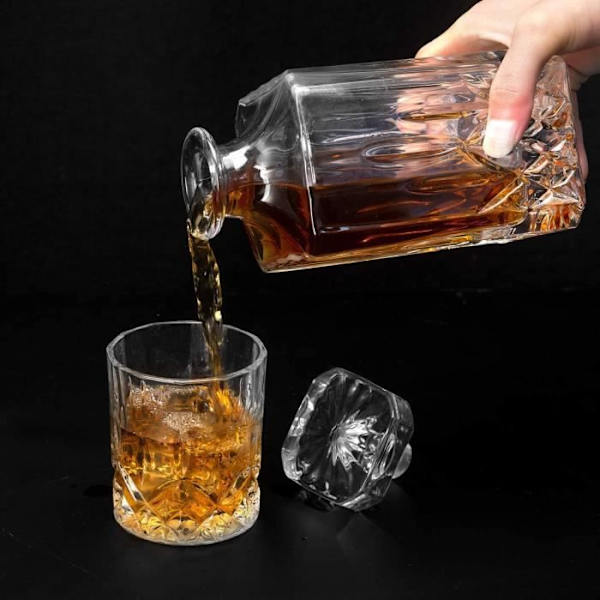 Karaf Whisky, 750ml Flaske med 6x 300ml Whiskyglas, Dekanter i Krystal, 7 Stykker