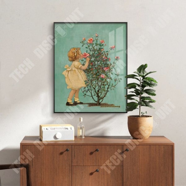 TD® fransk stående oljemålning Rosa flicka sovrum dekoration Nisch prydnader Hängande målning