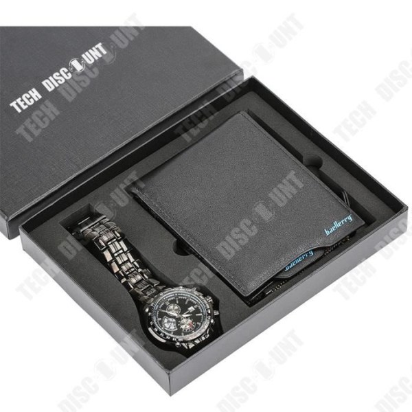 TD® presentförpackning för män Vackert inslagen klocka + plånboksset Kvalitets kreativa kombinationsset