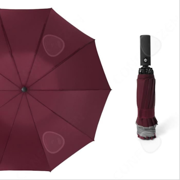 CONFO® Pliage lysende LED inverse paraply vinyl regn paraply forretning triple automatisk paraply ensfarvet rød vin sim