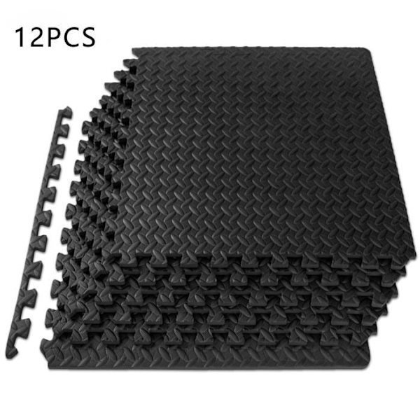 TD® Urheilusalin Lattiatyyny, jossa on 12 suojamattoa vaahtomuovista, 61 cm x 61 cm, musta Svart