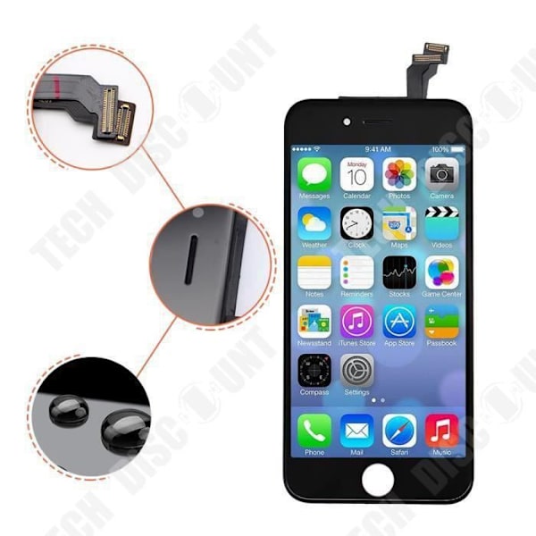 TD® Black iPhone 6S skärm + härdat glas - Skyddstillbehör för iPhone Apple telefoni telefonskärm reparation
