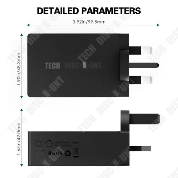 TD® USB-strømadapter, universal stik, multiple, kabel med 3 porte, hurtigopladningsadapter, strømindgang, omstillingsudgang, stik til pet.