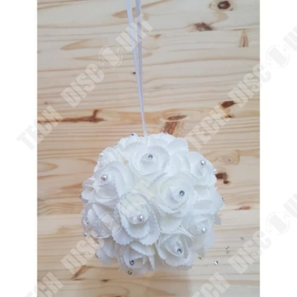 TD® Blomsterboll med strass för bordsdekoration - Bröllopsrum VIT x 1 - Rund pärlblomma med hängare