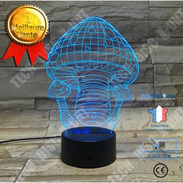 TD® 3D Illusionslampe LED Natlampe 3D Svampe 7 Farver LED Natlampe til Børn Touch LED USB Bordlampe