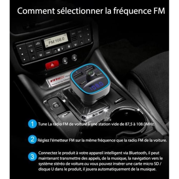 TD® Bluetooth FM-sändaranslutning MP3-spelare Trådlös radioadaptersats FM-sändare Billaddare Support USB Po-kort