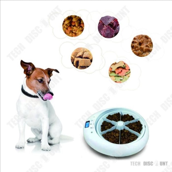 TD® automatisk programmerbar fodermaskine til katte og hunde, designet til foder til kæledyr med 6 måltider, intelligent og anti-slumre.