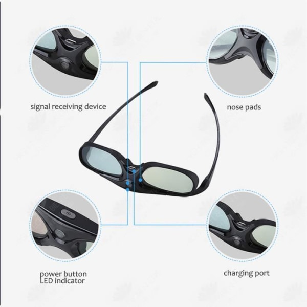 HTBE® Active Shutter LCD 3D-glasögon Dedikerad hushållsprojektor High Definition stereoskopisk film Hög ljustransmission
