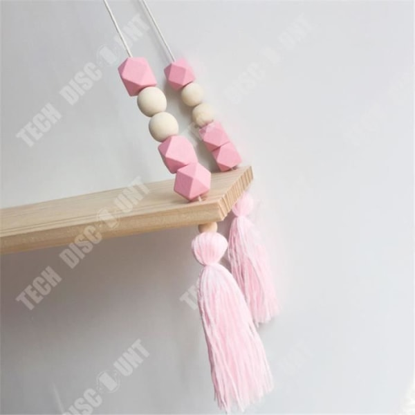 TD® Nordic väggdekorativ ram, färgglada pärlor, tofs, träväggsram, hängande väggram för barnrum rosa