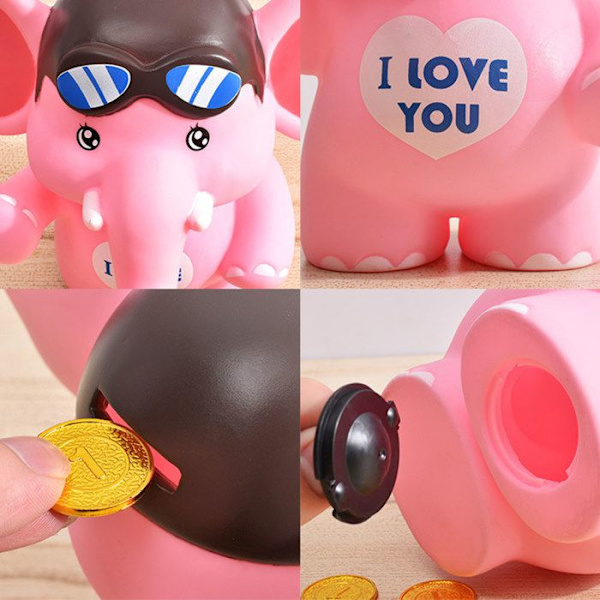 Spargris - TD® - Elefant - Tjock emalj - 20*19cm - Julklapp till barn Rosa