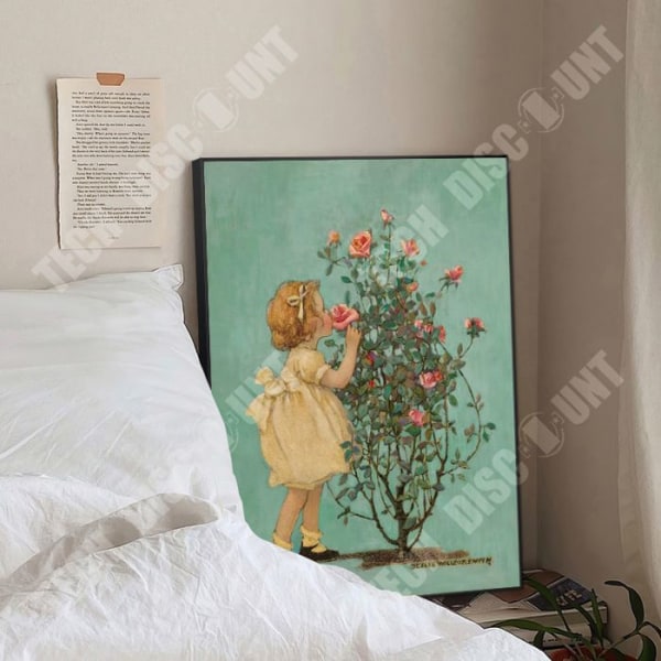TD® fransk stående oljemålning Rosa flicka sovrum dekoration Nisch prydnader Hängande målning