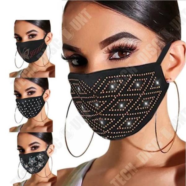 TD® Kreativ Farve Flash Diamant Strass Sommerfugl Stjerne Tøj Maske Diamant Sort Strass
