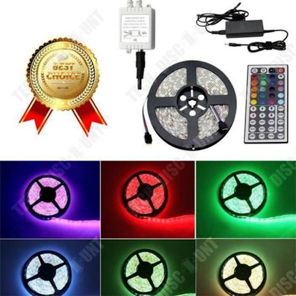 TD® Romantique Lysende Bånd 5 Meter 150 SMD 5050 RGB LED Strip + Infrarød Fjernbetjening 44 Taster + 5A 12V Strømforsyning