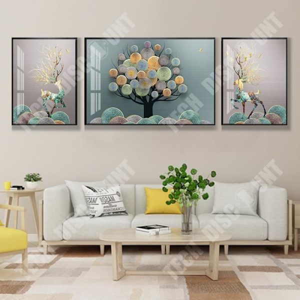 TD® Dekorative malingeri stue geometrisk dekorativ maling abstrakt kunst sofa baggrund vægmaleri model værelse triptyque mu