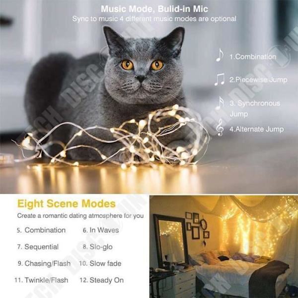TD® Lyskæde LED med Batteri, 5M 50 LEDs 8 Tilstande med Fjernbetjening, til Have, Jul, Bryllup, Festsal, (Varm Hvid).