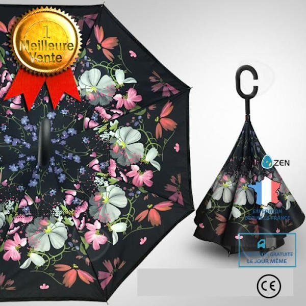CONFO Automatisk Sammenklappelig Inverserede Paraply Trykt Vindmodstandsdygtig Sol UV Parasol Håndfri Dia. 98cm Gave Jul Dæmon af Blomster