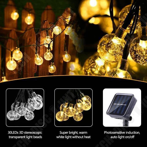 Aurinkokäyttöinen Valoketju - Tech Discount® - 30 LED - Kuplapallo - Lämmin Valkoinen - IP68 Beige