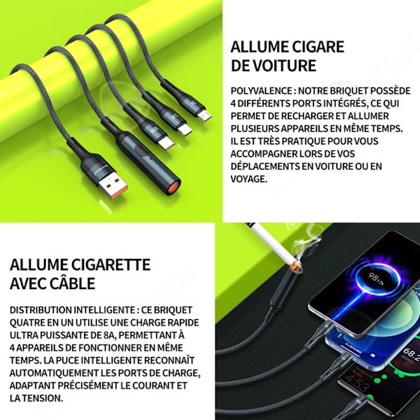 C Tændingslys 120w 8A tændingslys USB til bil mobiltelefon oplader flash 4i1 Datakabel tændingslys