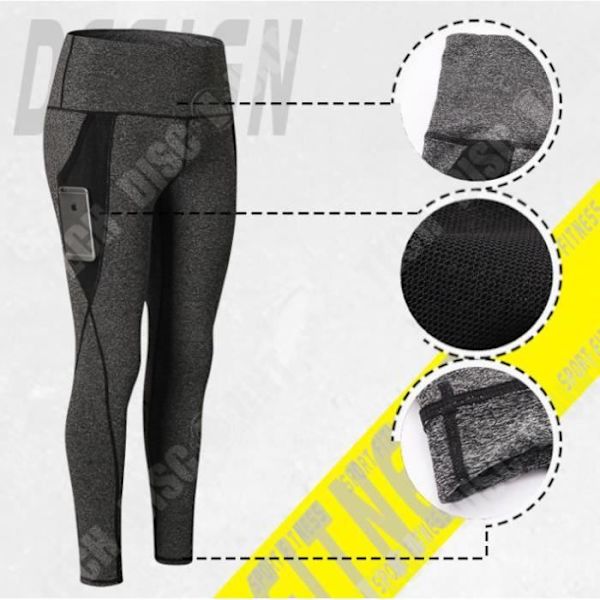 TD® High Waist Dam Pocket Löpträning Quick Dry Tights Sportbyxor Dam Leggings Yoga Grå 25