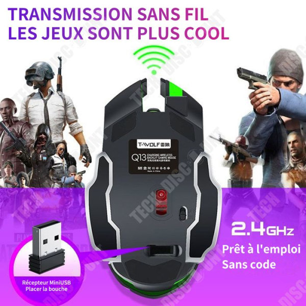 TD Langaton hiiri 2.4Hz optinen hiiri, jossa Bluetooth, 7 värin taustavalot ja 6 painiketta, 2400dpi ladattava langaton hiiri