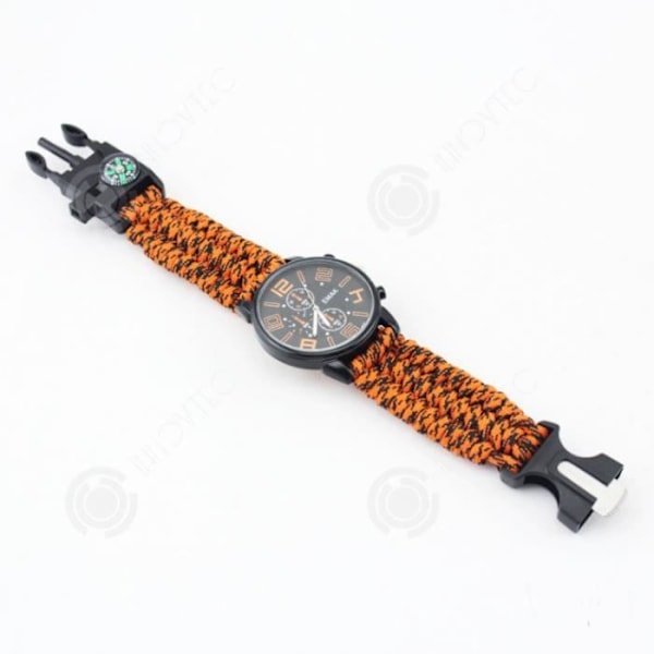 INN® Outdoor Mountaineering Sports Watch, Camping Luminous Survival Whistle, Fire Stick, Compass, Waterproof Watch, Saves orange och svart kamouflage