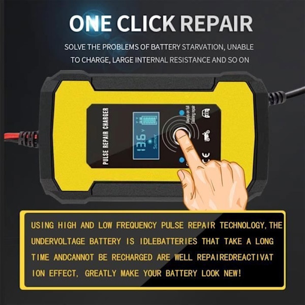 Blybatterioplader 12V bilmotorcykelreparationsbatterioplader Gul