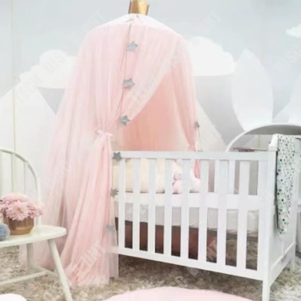 TD® Moustiquaire til børn i form af en lysekrone i farven pink med trendy netdekoration til børn krone stemning