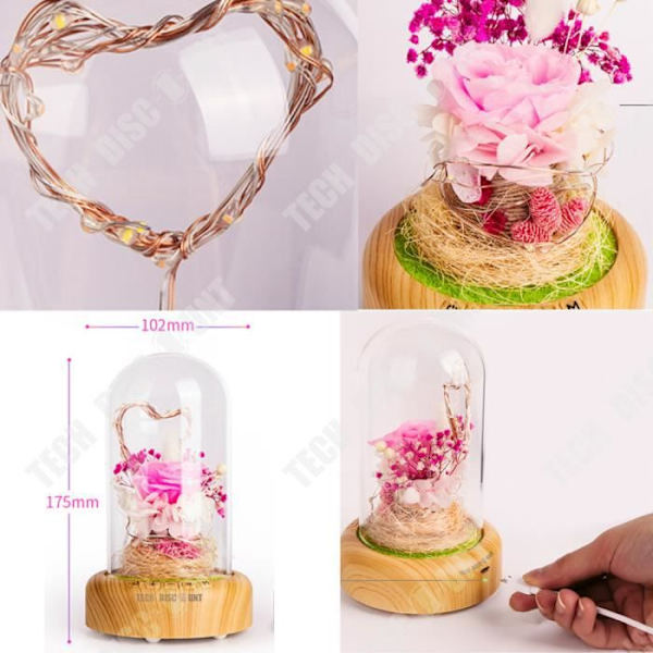 TD® Fleur Éternelle Klokke Bluetooth LED dekoration Rose USB Bordlampe Romantisk Gaveidé Højttaler Natsound