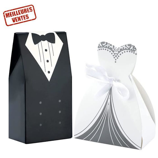TD® Pakke med 100 stk. Bouquets til bryllupsgaver til gæster - 50 stk. Brudgom sort + 50 stk. Brud hvid, chokolade konfekture