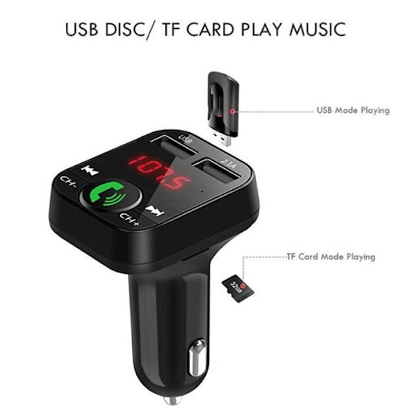 FM Bluetooth transmitter til bil Trådløs radioadapter USB oplader MP3-afspiller Svart
