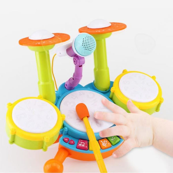 CONFO musiikkilelu vauvalle lapsille, rytmi-instrumentti, rumpu, piano ja mikrofoni - ääni- ja valoleikki, joululahjaidea