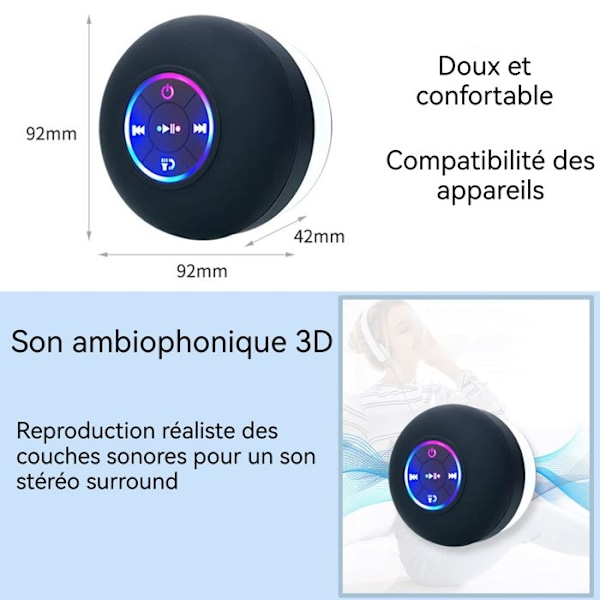 Bluetooth-kaiutin LUNAVO 3W Kylpyhuoneen vesi- ja LED-valo suuri imukuppi kannettava vedenkestävä Bluetooth-kaiutin