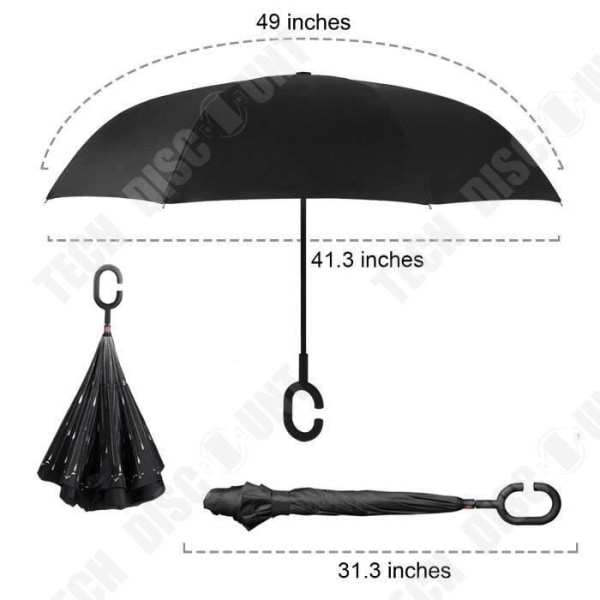 Foldbar paraply - TECH DISCOUNT - Sort - 107 cm - UV- og regnbeskyttelse Svart