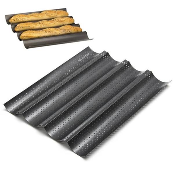TD® Bagette Bagteform til Franske Brød Anti-klistre Bølgeform Sort Non-stick Perforeringssystem Ikke Toksisk Professionel