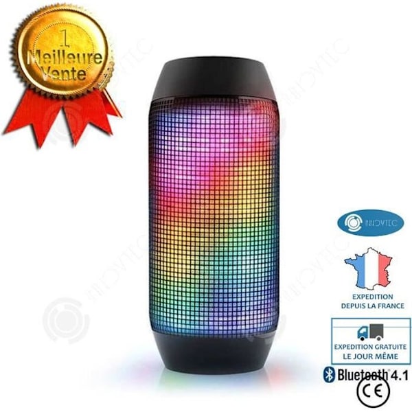 INN® Pulse LED-valolla varustettu kannettava Bluetooth-kaiutin SD-korttipaikalla, langaton, tehokas, sisä- ja ulkokäyttöön, liikkuva valo - musta svart