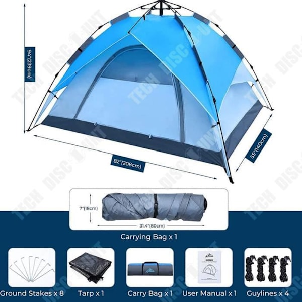 TD® Grande udendørs campingtelt 3kg automatisk telttelt med indbygget cirkulerende åndbar mesh