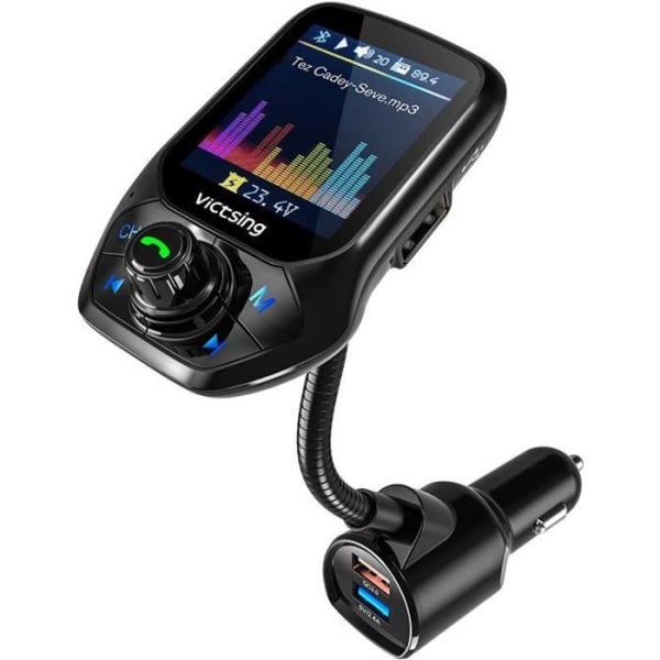 Bluetooth FM-sändare, 3 USB-biladapter &amp; QC3.0 snabbladdning, 1,8” färgskärm Handsfree &amp; FM-frekvensinställning