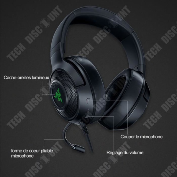 Gaming headset med ledning TD® med komfortabelt memory foam audio- og video-mikrofon