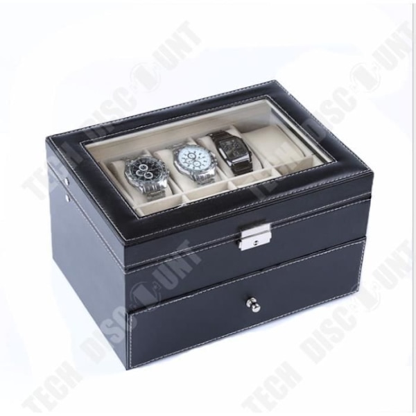 TD® Watch Box Herrgåva 20 klockor Dubbla Läder Kvittokartong Färg: Svart