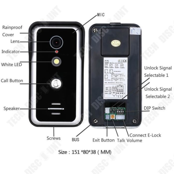 TD® Video Doorbell Intercom 7-tums LCD-skärm Färg Night Vision Tvåtråds vattentätt byggnadsintercomsystem