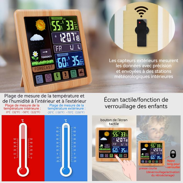 TD® Multifunktionell väderklocka Trådlös väderdisplayindikator Temperatur Luftfuktighet Digital utomhusväderbelysning