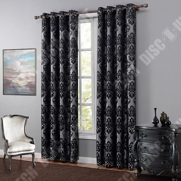 Blockande gardin - TD® - Jacquard - Svart - 140x220cm - Ögla - Modern design Svart